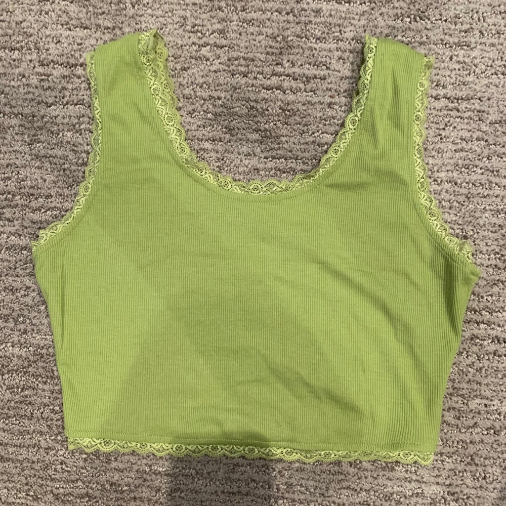 shein green lace ribbed tank top